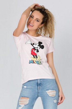 Tricou dama cu imprimeu Mickey Mouse Roz