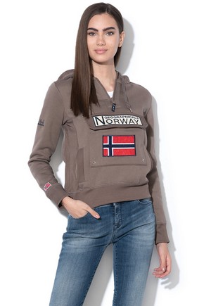 Hanorac dama cu fermoar, gluga si logo Gymclass Geographical Norway Taupe