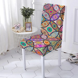 Husa universala pentru scaun de bucatarie, sufragerie sau living cu model Mandala Multicolor