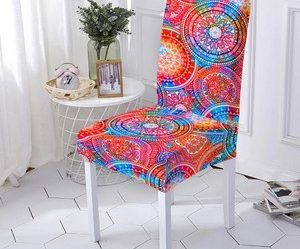 Husa universala pentru scaun de bucatarie, sufragerie sau living cu model Mandala Orange