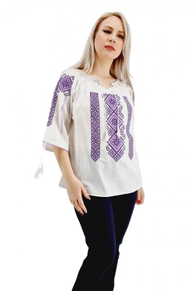Bluza dama Ie Traditionala din bumbac cu broderie colorata mov Iris 17