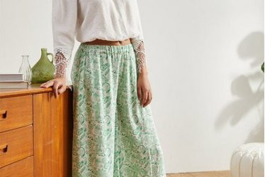 Pantaloni dama de vara lungi lejeri palazzo cu imprimeu paisley RAINBOW Verzi