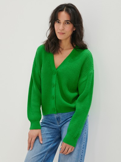 Cardigan dama tricotat scurt din jerseu moale cu nasturi Verde