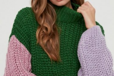 Pulover dama de iarna tricotat oversize Trendyol Color Block Verde