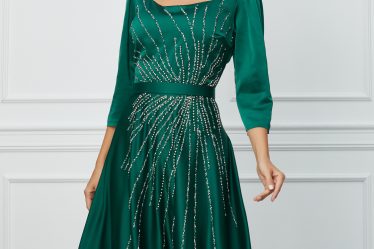 Rochie Anastasia verde cu strasuri si perle