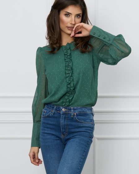 Bluza Dy Fashion verde cu fir lurex si picatele 3D